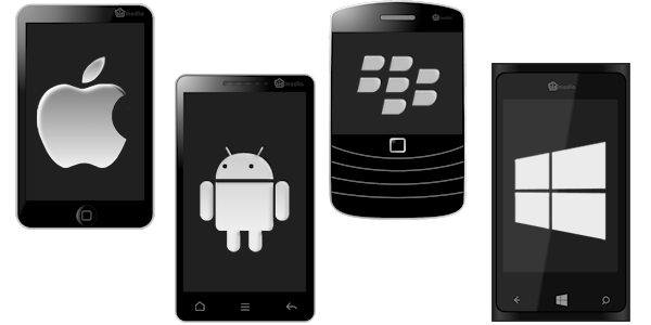 image of apple, android, blackberry and windows mobile handsets