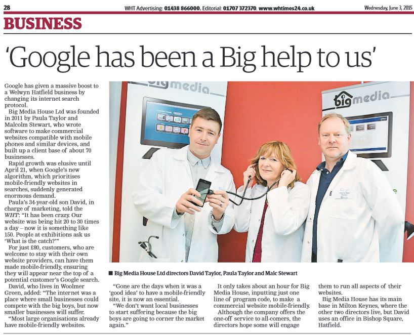 image of Big Media's Google Mobile Web Doctors in the Welwyn and Hatfield Times